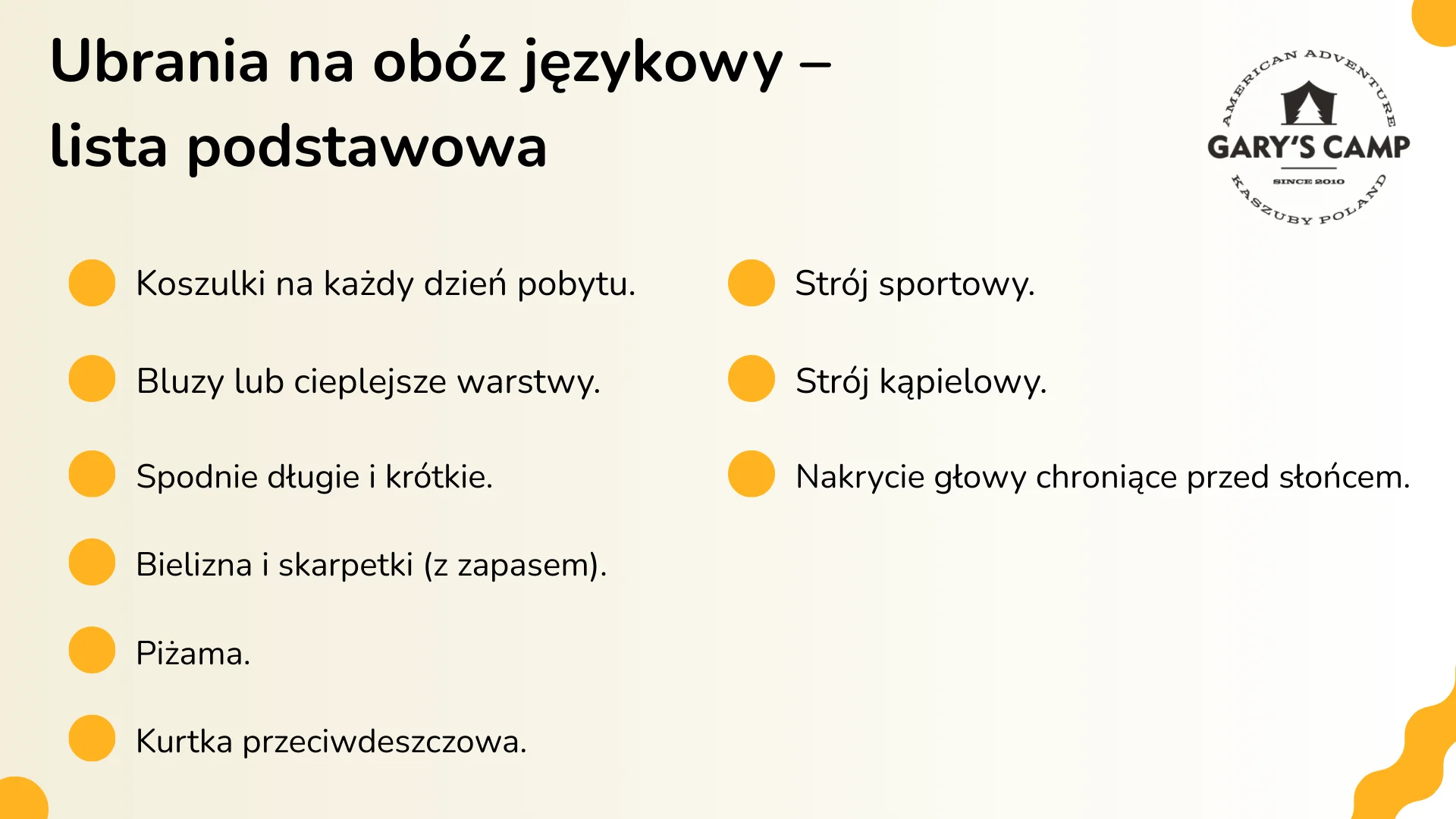 Ubrania na obóz językowy – lista podstawowa