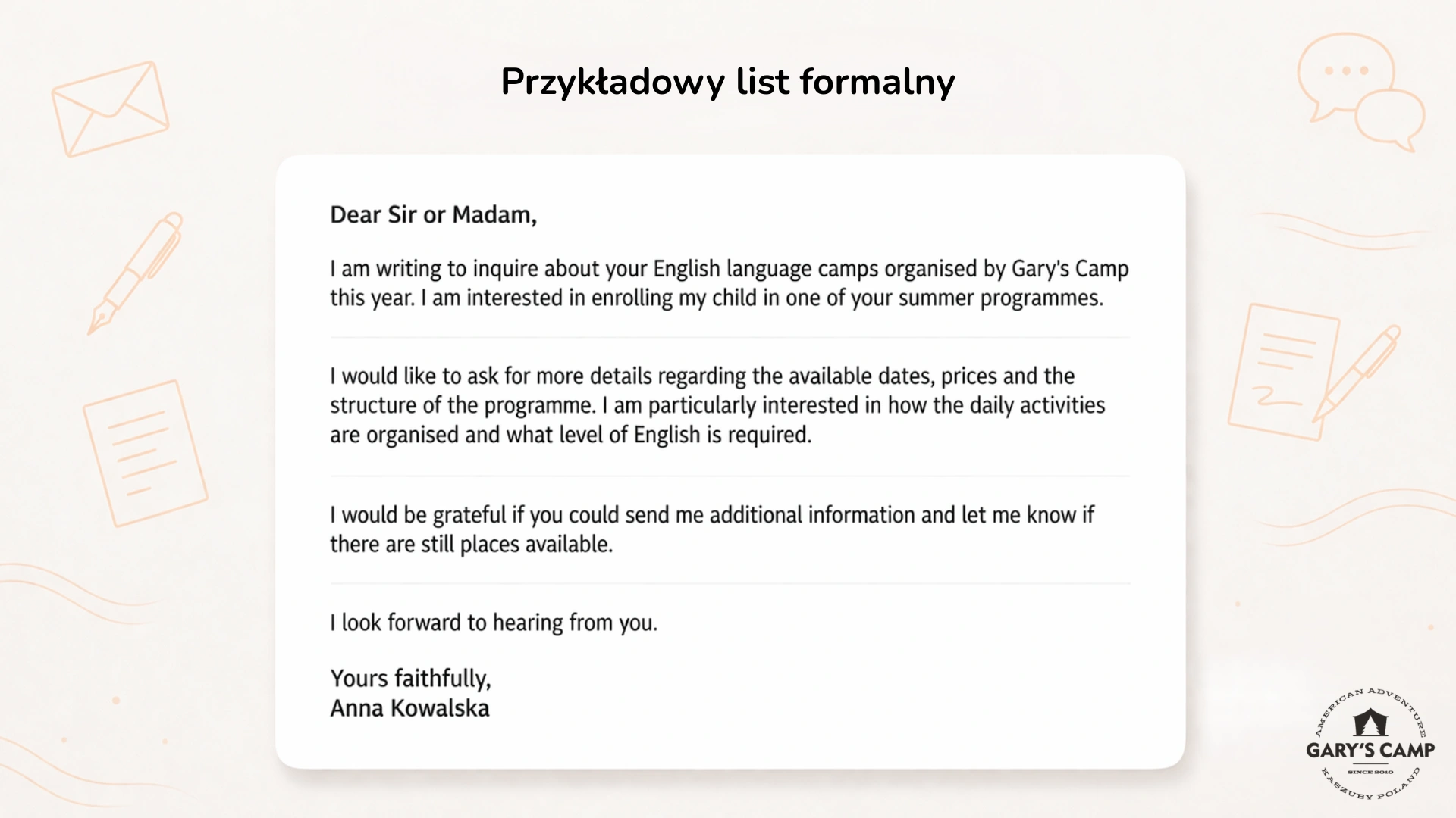 Przykładowy list formalny