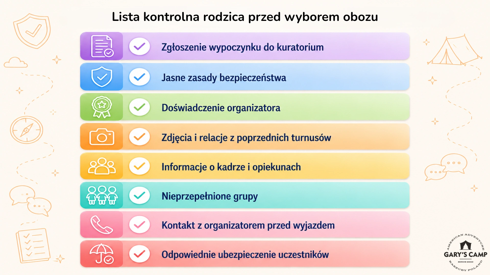 Lista kontrolna rodzica przed wyborem obozu
